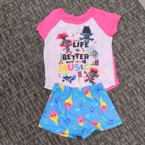 Trolls Girls Pajamas Size 6 Pink Blue Music Tee and Shorts PJ Set DreamWorks